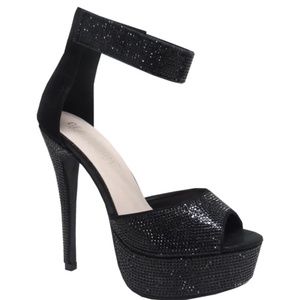 De Blossom Black Rhinestone Stilettos fit Size 7